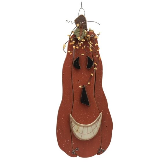 Decorative Wooden Pumpkin Jack O Lantern Wall Hanging 18" - Picture 1 of 3
